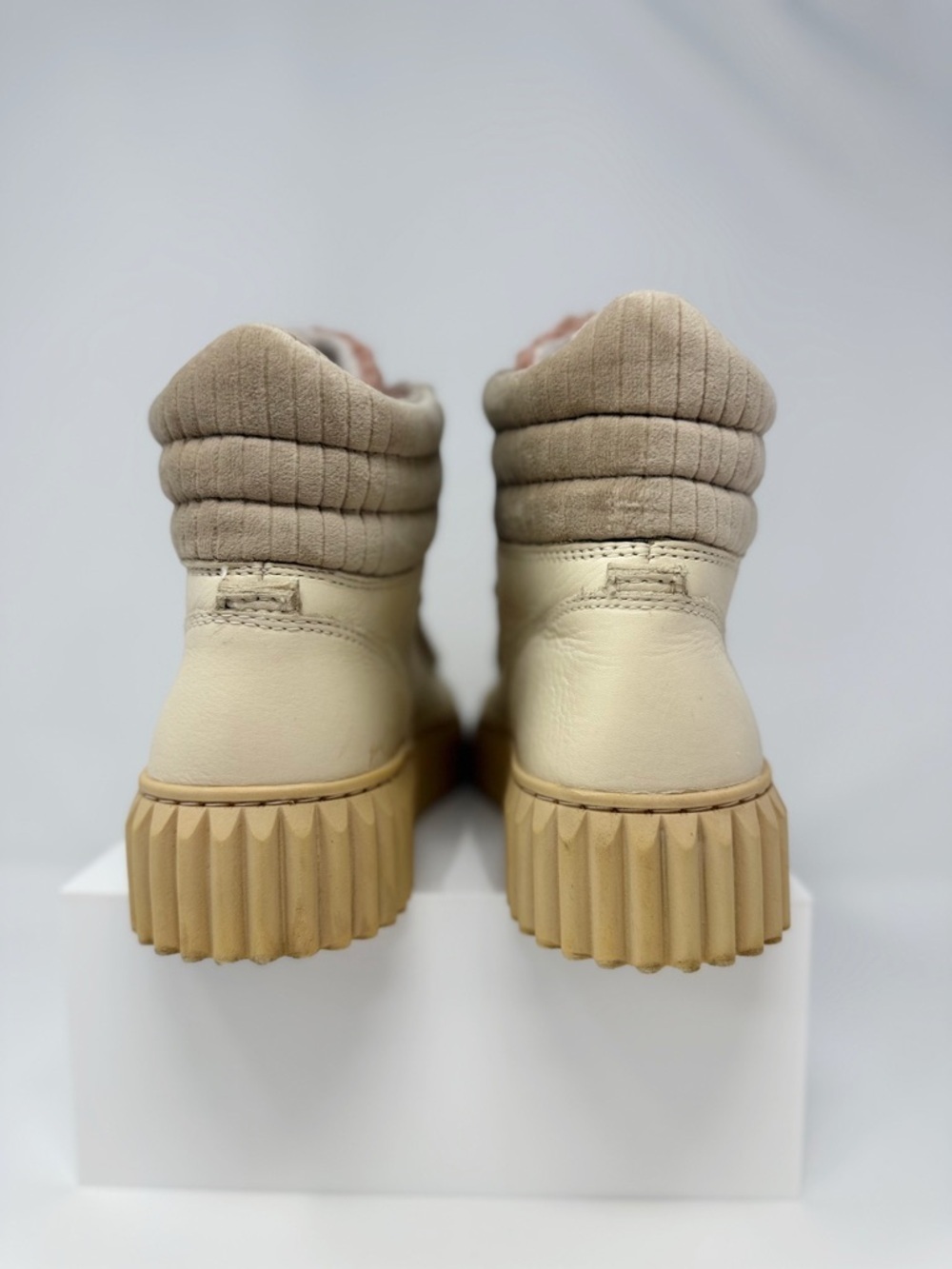 Sam Edelman Fay Platform Boots Ivory Beige Leather Faux Shearling Lace Up Size 8 - Picture 7 of 12